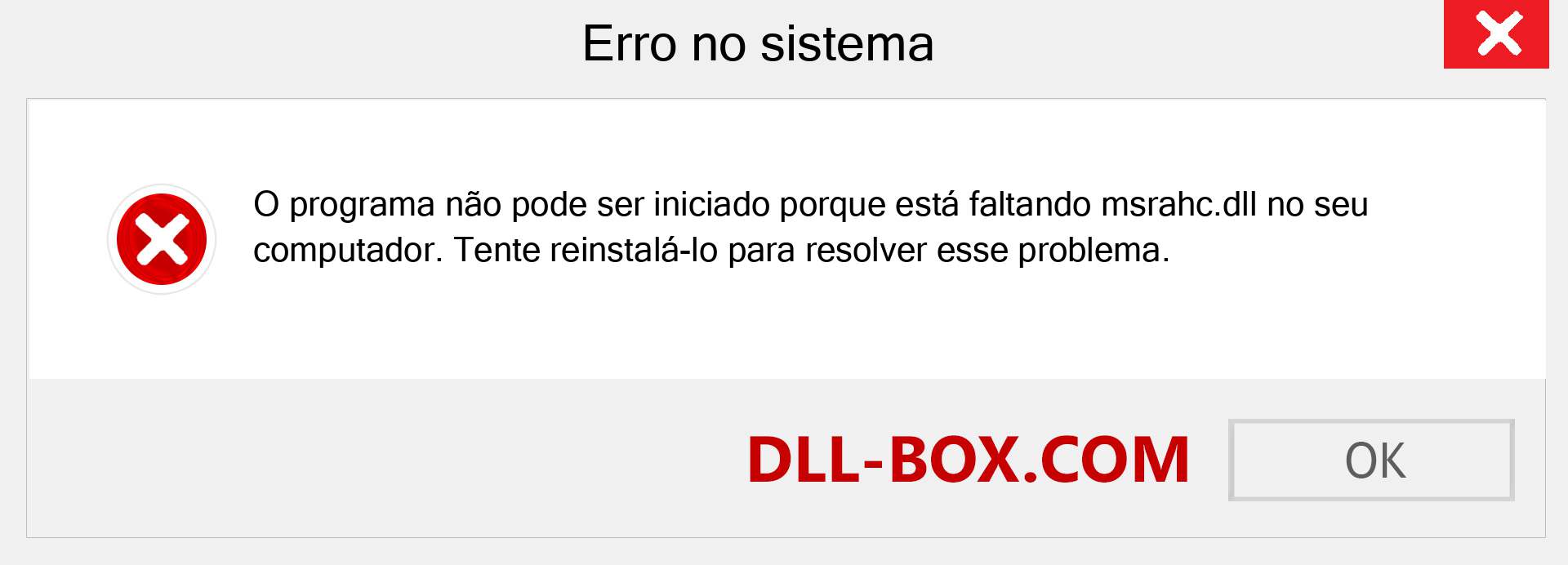 Arquivo msrahc.dll ausente ?. Download para Windows 7, 8, 10 - Correção de erro ausente msrahc dll no Windows, fotos, imagens